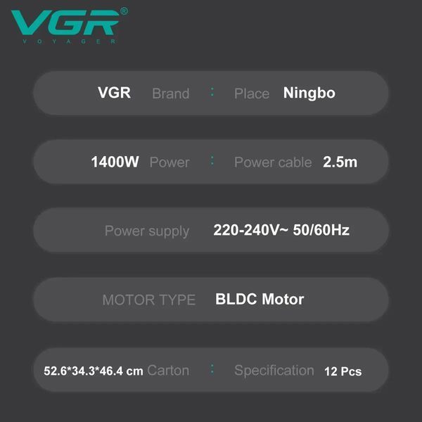 Профессиональный фен для волос VGR V440 110000 об/мин с диффузором и 3 насадками 3 температурных режима