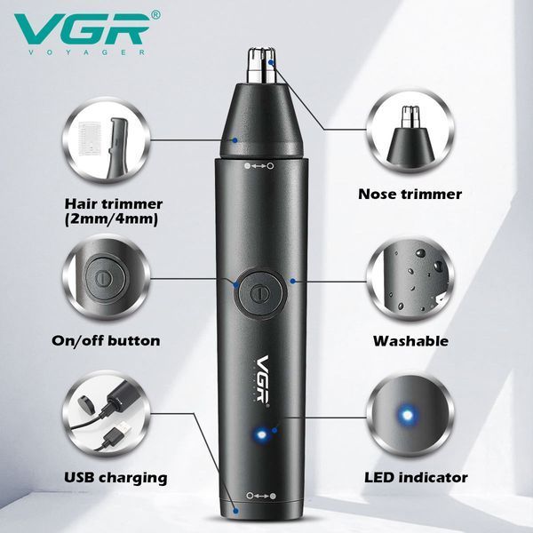Тример для носа і вух VGR V-613 акумуляторний з насадками